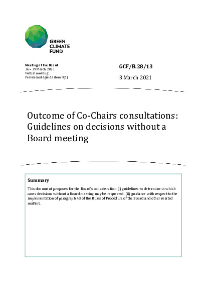 Document cover for Outcome of Co-Chairs consultations: Guidelines on decisions without a Board meeting