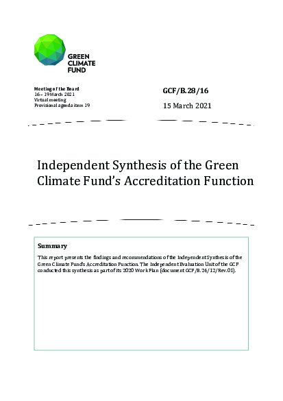 Document cover for Independent Synthesis of the Green Climate Fund’s Accreditation Function