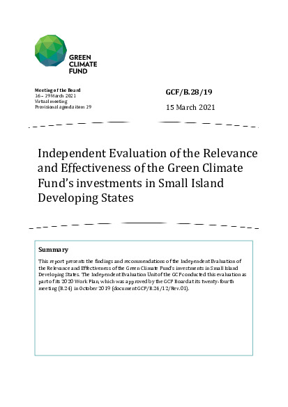Document cover for Independent Evaluation of the Relevance and Effectiveness of the Green Climate Fund’s investments in Small Island Developing States
