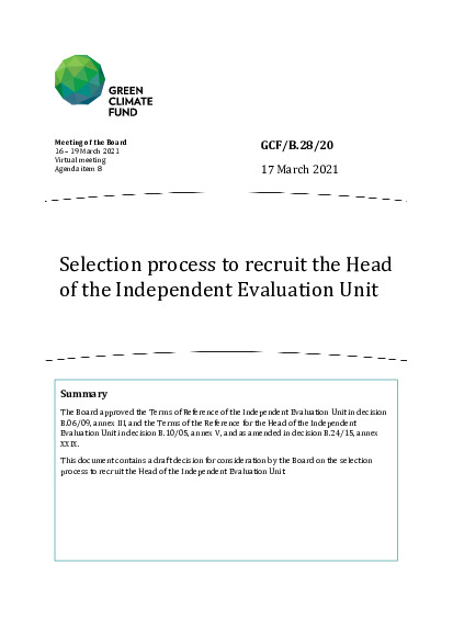 Document cover for Selection process to recruit the Head of the Independent Evaluation Unit