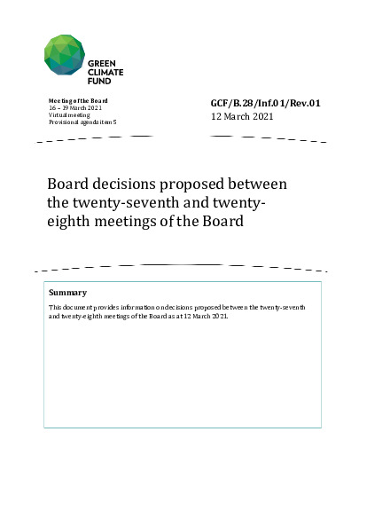 Document cover for Board decisions proposed between the twenty-seventh and twenty-eighth meetings of the Board