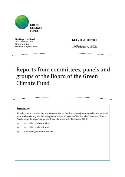 Document cover for Reports from committees, panels and groups of the Board of the Green Climate Fund