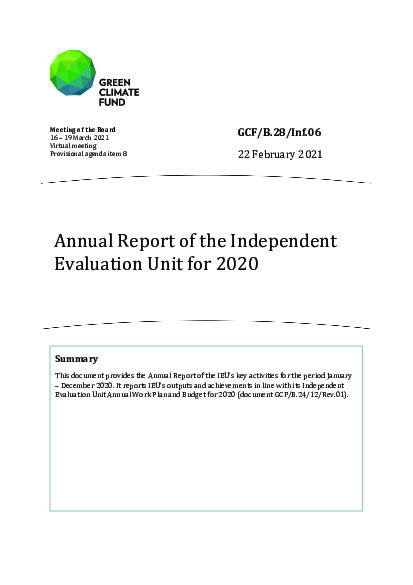 Document cover for Annual Report of the Independent Evaluation Unit for 2020
