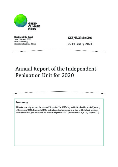 Download Annual Report of the Independent Evaluation Unit for 2020 Document cover for Annual Report of the Independent Evaluation Unit for 2020