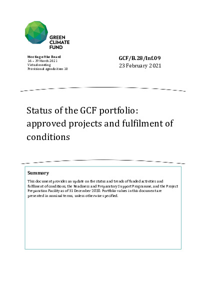 Download Status of the GCF portfolio: approved projects and fulfilment of conditions Document cover for Status of the GCF portfolio: approved projects and fulfilment of conditions
