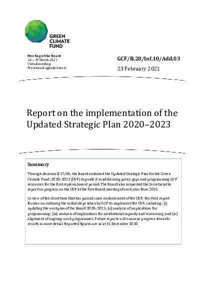 Download Report on the implementation of the Updated Strategic Plan 2020–2023 Document cover for Report on the implementation of the Updated Strategic Plan 2020–2023