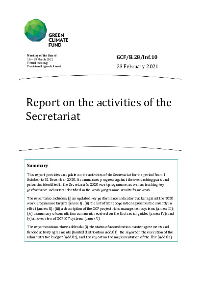 Document cover for Report on the activities of the Secretariat