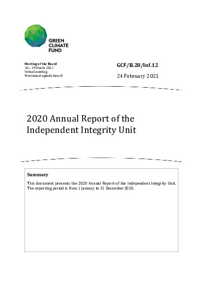 Document cover for 2020 Annual Report of the Independent Integrity Unit