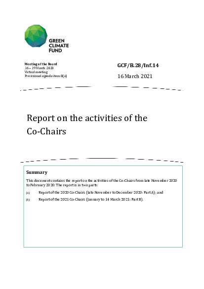 Document cover for Report on the activities of the Co-Chairs