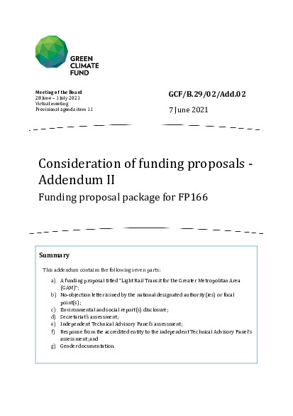 Document cover for Consideration of funding proposals - Addendum II Funding proposal package for FP166