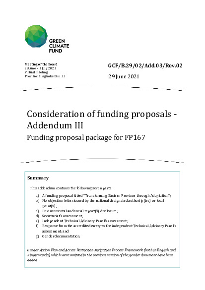 Document cover for Consideration of funding proposals - Addendum III Funding proposal package for FP167