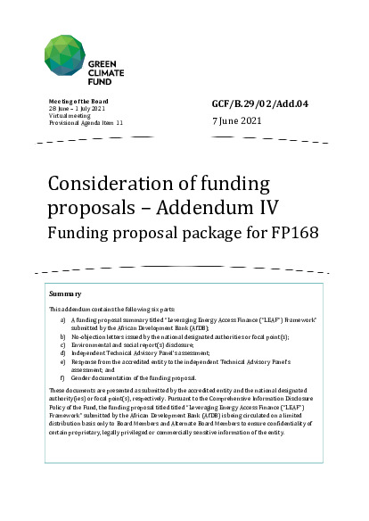 Download Consideration of funding proposals – Addendum IV Funding proposal package for FP168 Document cover for Consideration of funding proposals – Addendum IV Funding proposal package for FP168