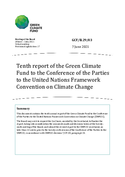 Document cover for Tenth report of the Green Climate Fund to the Conference of the Parties to the United Nations Framework Convention on Climate Change