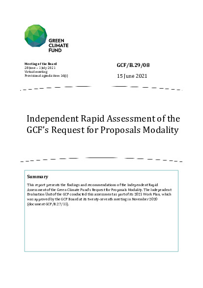 Document cover for Independent Rapid Assessment of the GCF’s Request for Proposals Modality