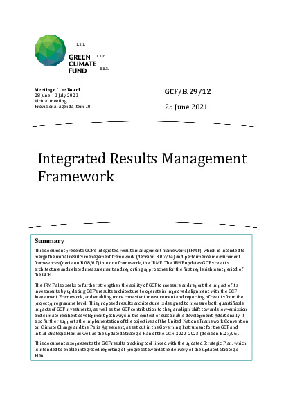 Document cover for Integrated Results Management Framework