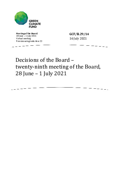 Document cover for Decisions of the Board – twenty-ninth meeting of the Board, 28 June – 1 July 2021