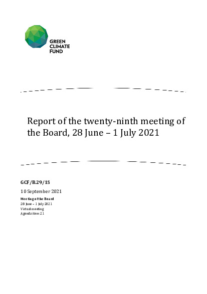 Document cover for Report of the twenty-ninth meeting of the Board, 28 June – 1 July 2021