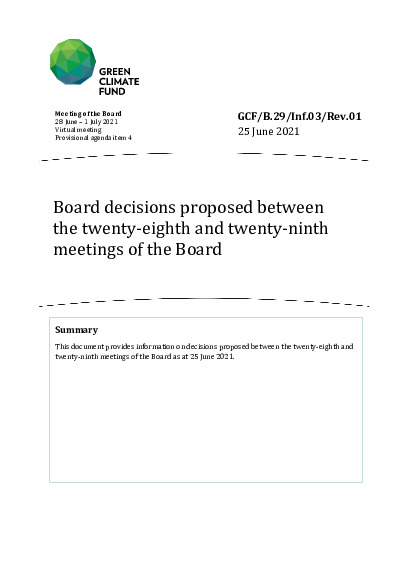 Document cover for Board decisions proposed between the twenty-eighth and twenty-ninth meetings of the Board