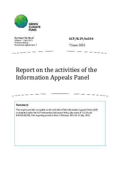 Document cover for Report on the activities of the Information Appeals Panel