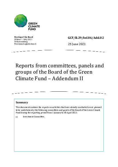 Document cover for Reports from committees, panels and groups of the Board of the Green Climate Fund – Addendum II