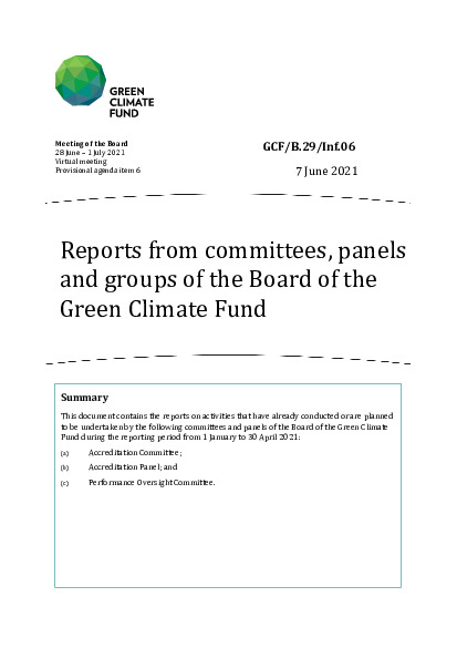 Document cover for Reports from committees, panels and groups of the Board of the Green Climate Fund