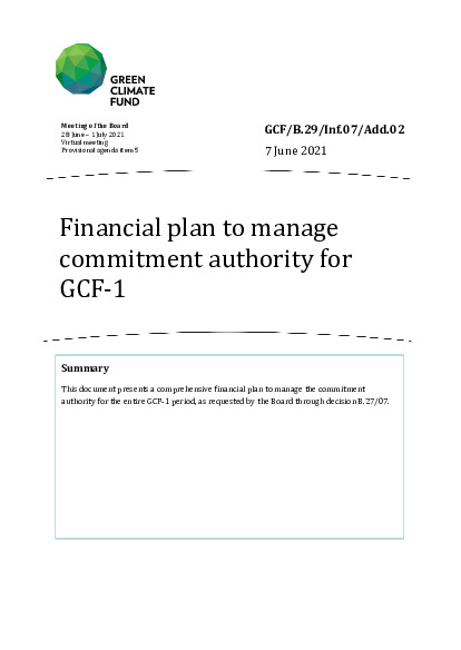 Download Financial plan to manage commitment authority for GCF-1 Document cover for Financial plan to manage commitment authority for GCF-1