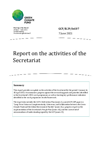 Document cover for Report on the activities of the Secretariat