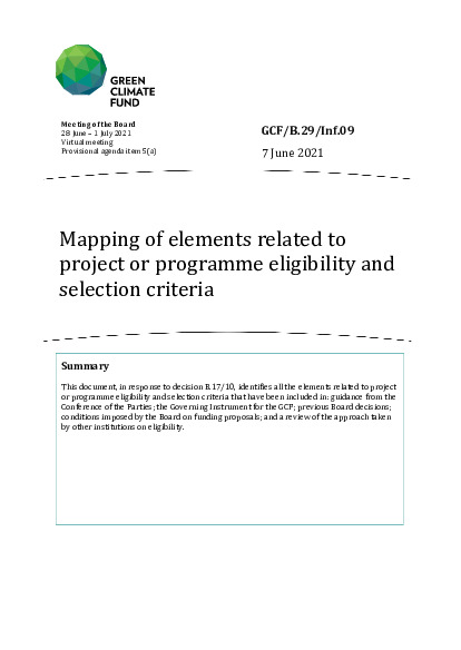 Document cover for Mapping of elements related to project or programme eligibility and selection criteria