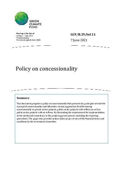 Document cover for Policy on concessionality