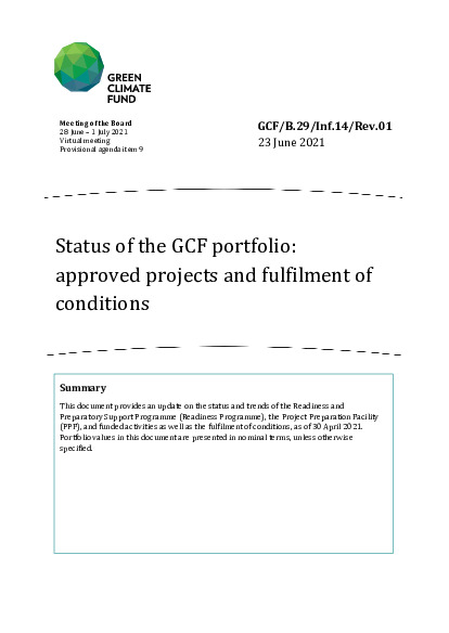 Document cover for Status of the GCF portfolio: approved projects and fulfilment of conditions