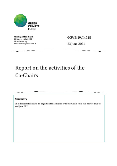 Document cover for Report on the activities of the Co-Chairs 