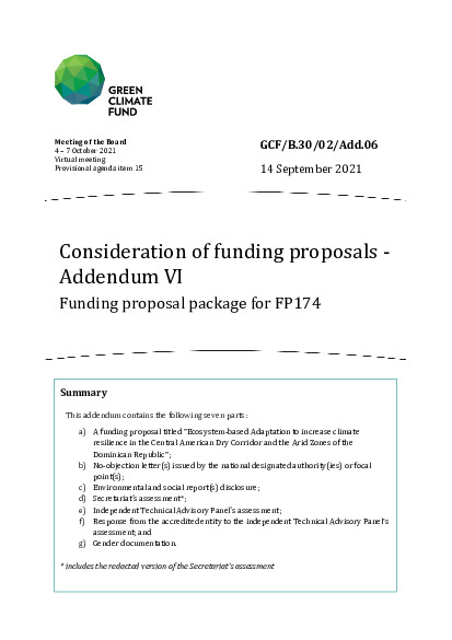 Document cover for Consideration of funding proposals – Addendum VI Funding proposal package for FP174