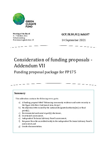 Document cover for Consideration of funding proposals – Addendum VII Funding proposal package for FP175