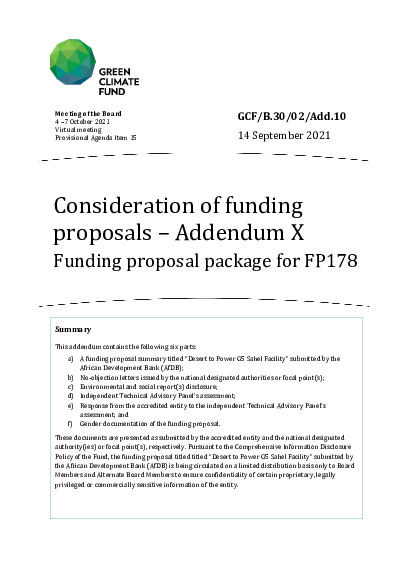 Document cover for Consideration of funding proposals – Addendum X Funding proposal package for FP178