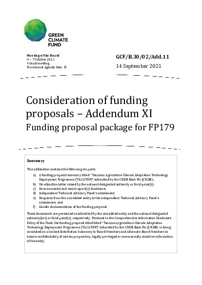 Document cover for Consideration of funding proposals – Addendum XI Funding proposal package for FP179