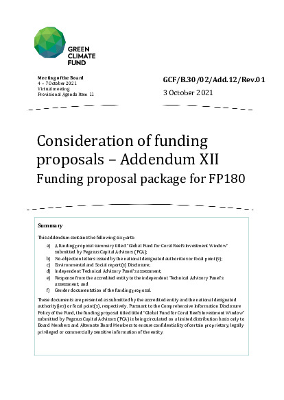 Document cover for Consideration of funding proposals – Addendum XII Funding proposal package for FP180