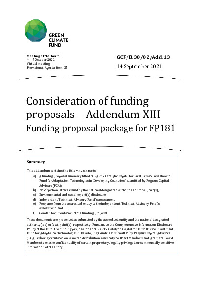 Document cover for Consideration of funding proposals – Addendum XIII Funding proposal package for FP181