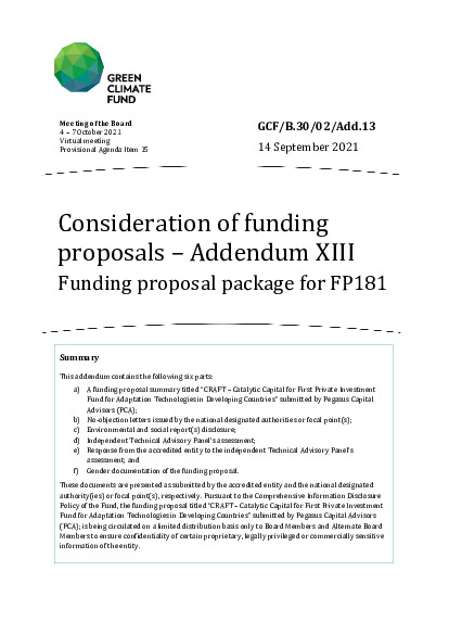 Download Consideration of funding proposals – Addendum XIII Funding proposal package for FP181 Document cover for Consideration of funding proposals – Addendum XIII Funding proposal package for FP181