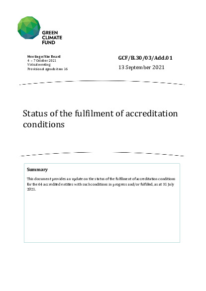 Document cover for Status of the fulfilment of accreditation conditions