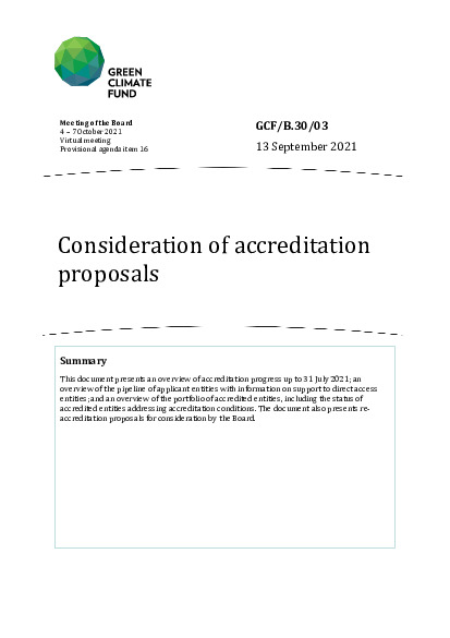 Document cover for Consideration of accreditation proposals