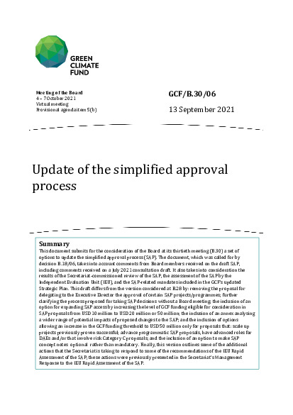 Document cover for Update of the simplified approval process