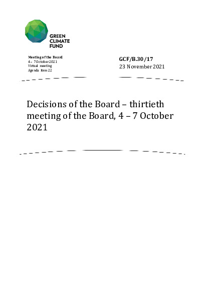 Document cover for Decisions of the Board – thirtieth meeting of the Board 4 - 7 October 2021