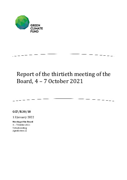 Document cover for Report of the thirtieth meeting of the Board, 4 – 7 October 2021