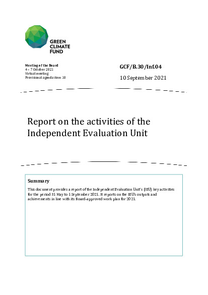 Document cover for Report on the activities of the Independent Evaluation Unit