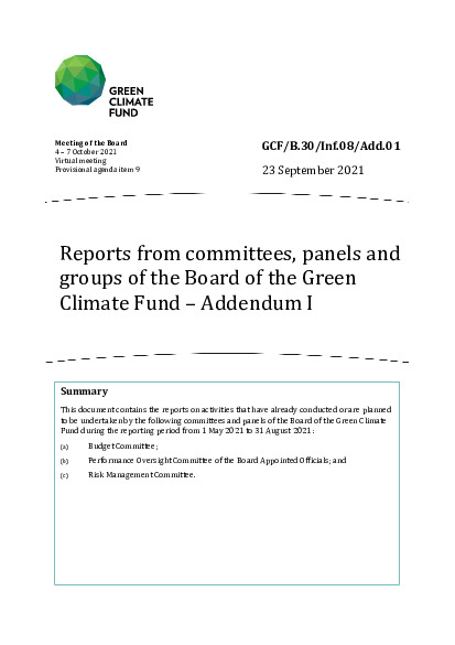 Document cover for Reports from committees, panels and groups of the Board of the Green Climate Fund – Addendum I