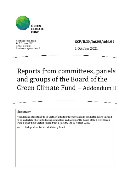 Document cover for Reports from committees, panels and groups of the Board of the Green Climate Fund – Addendum II
