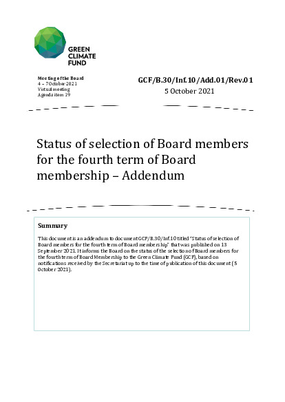 Document cover for Status of selection of Board members for the fourth term of Board membership – Addendum