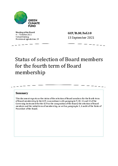 Document cover for Status of selection of Board members for the fourth term of Board membership