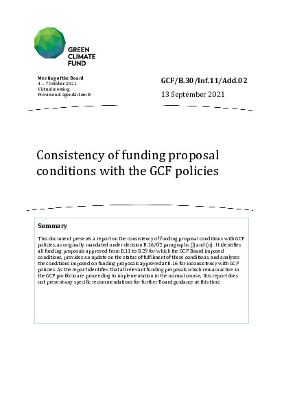 Document cover for Consistency of funding proposal conditions with the GCF policies