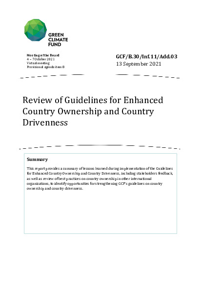 Document cover for Review of Guidelines for Enhanced  Country Ownership and Country  Drivenness